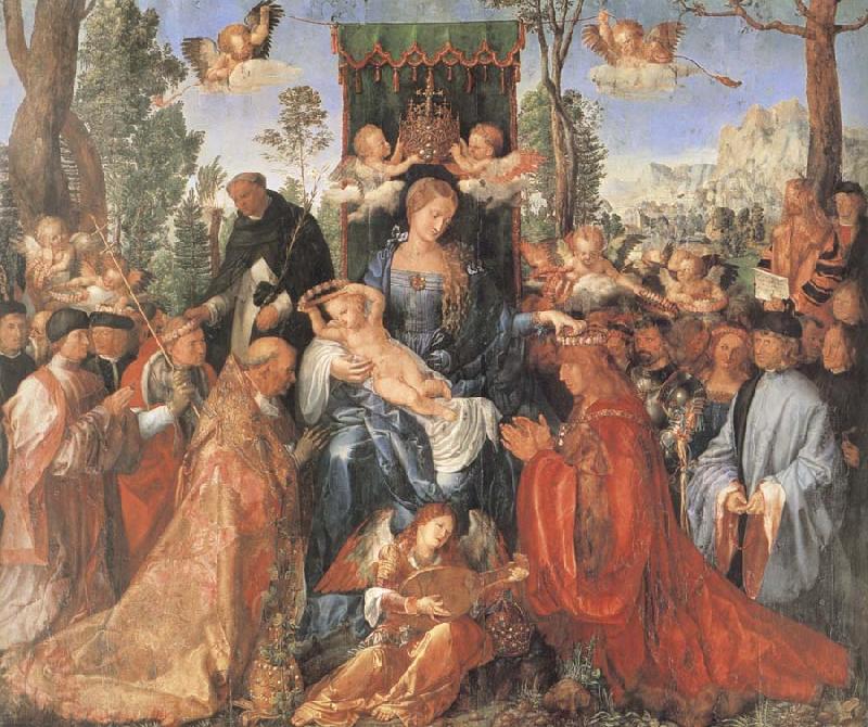 Albrecht Durer The Feast of the rose Garlands the virgen,the Infant Christ and St.Dominic distribut rose garlands Germany oil painting art